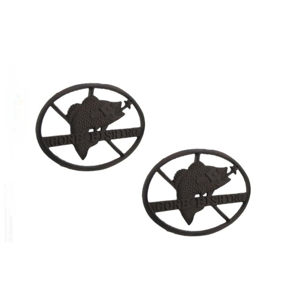 Gone Fishing 2 Piece Cast Iron Fish Trivet/Wall Hanging Set